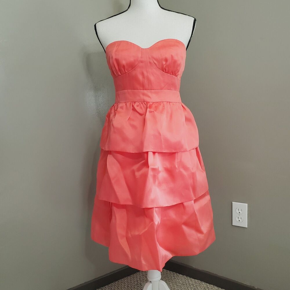 J. Crew Silk Dress Women's Size 6 Salmon Pink Strapless Tiered Ruffle Prom Party